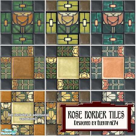 Sims 2 — Rose Border Tiles by elektra274 — A collection of 13 tile floors