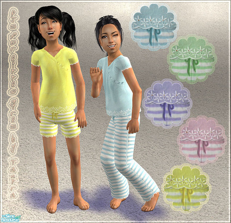 Sims 2 — PJ\'s For Little Girls by Tantra — Five pyjamas and one new mesh for little girls.