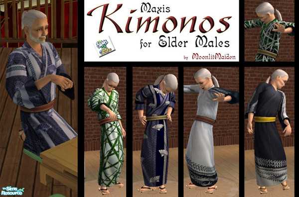 Sims 2 — Maxis BV Kimonos for Elder Males by moonlitmaiden — Tired of few decent clothes for elders? Expand your older