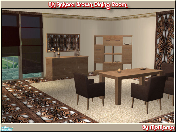 Sims 2 — NK Ankara Brown DR by MoMama — A dining room in chocolate and Natural Tyrolean Beech wood. 