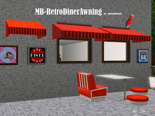 Sims 3 — MB-RetroDinerAwning by matomibotaki — MB-RetroDinerAwning, 2x1 large, basegame compabible awning, to use as a