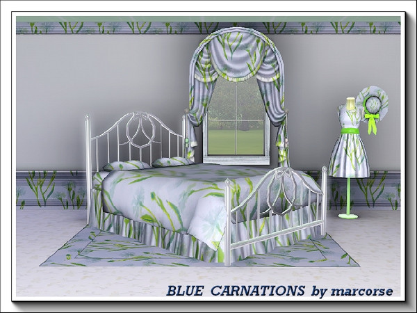 Sims 3 — Blue Carnations_marcorse by marcorse — Sprays of blue carnations and green leaves in a dainty allover repeat