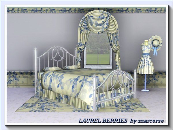 Sims 3 — Laurelberries_marcorse by marcorse — Sprays of stylised laurel berries in blues on cream. Recolourable