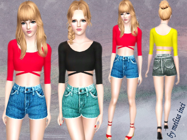Sims 3 — High Waist Denim Short Combine  by melisa_inci — Look trendy and casual with this combine.Features crossed