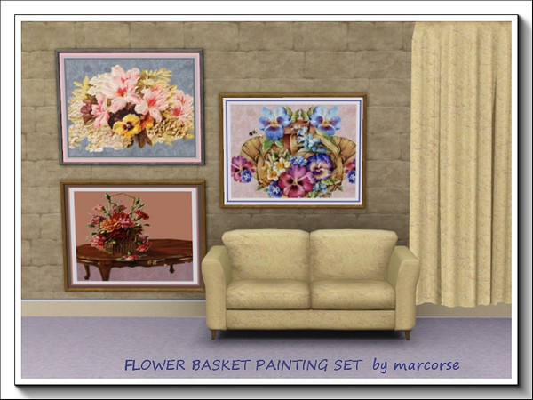 Sims 3 — Flower Basket Paintings_marcorse by marcorse — Three delightful little floral paintings depicting carnations,