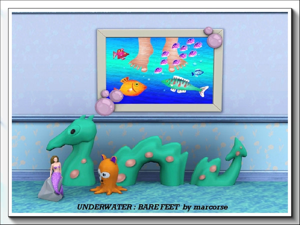 Sims 3 — Underwater_Bare Feet_marcorse by marcorse — A pair of child's bare feet causing fishy interest on the sea floor.
