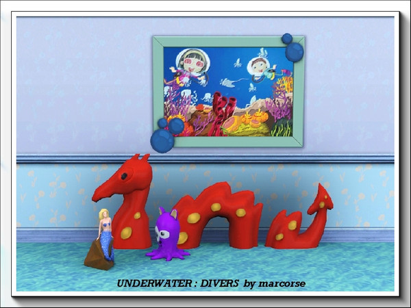 Sims 3 — Underwater-Divers_marcorse by marcorse — Boy and girl, wearing breathing gear, investigating a coral reef. Frame