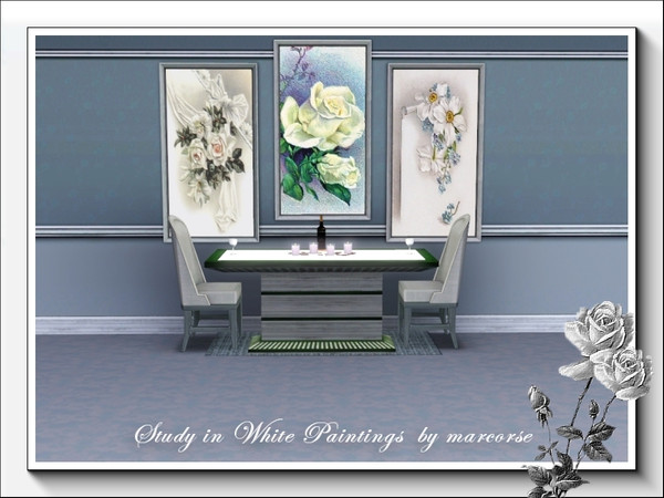 Sims 3 — Study in White Paintings_marcorse by marcorse — Three elegant and understated floral paintings as a study in