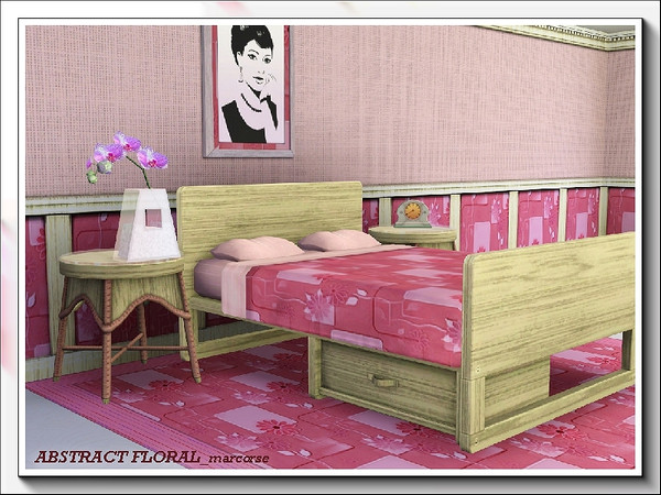 Sims 3 — Abstract Floral_marcorse by marcorse — Geometric shapes, flowers and leaves in a repeat design in deep pink