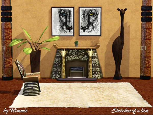 Sims 3 — Sketches of a lion by Wimmie — This file contains two sketches of a lion head. They fit very well to an African