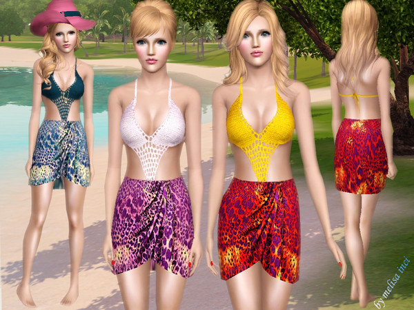 Sims 3 — Monokini with Sarong  by melisa_inci — This Monokini with Sarong features Crochet,printed and wrap sarong,a