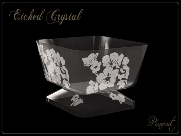 Sims 3 — Etched Crystal Punch Bowl by Pinecat — Etched Crystal by Pinecat for TSR. Glass has two recolorable parts, clear