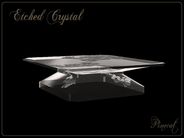 Sims 3 — Etched Crystal Cake Plate by Pinecat — Etched Crystal by Pinecat for TSR. Glass has two recolorable parts, clear