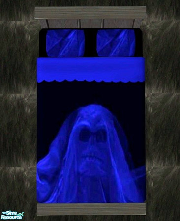 Sims 2 — Halloween Bedding - Blue Ghoul by Riverwillows — He\'s waiting for you to go to sleep!! Fun and scary bedding by