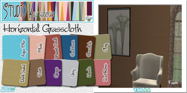 Sims 2 — Studio K Horizontal Grasscloth_01 by StudioKhagerks — 1-12 of 36 colors. Coordinates with Studio K Blossom and