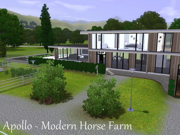 Sims 3 — Apollo - Modern Horse Farm (no CC) by YunaRyou2 — A modern horse farm with large stables, paddocks and many