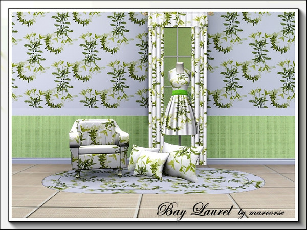 Sims 3 — Bay Laurel_marcorse by marcorse — Bay leaves in wreath and sprig form in a random repeat design. 3 recolourable