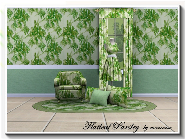 Sims 3 — Flatleaf Parsley_marcorse by marcorse — Sprigs of flat leaf parsley in two sizes in a random repeat pattern. 3