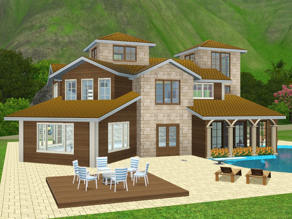 Sims 3 — Beach House  by gox352 — Small Modern Beach Villa with 2 bedrooms, 2 bathrooms, large living room, kitchen,