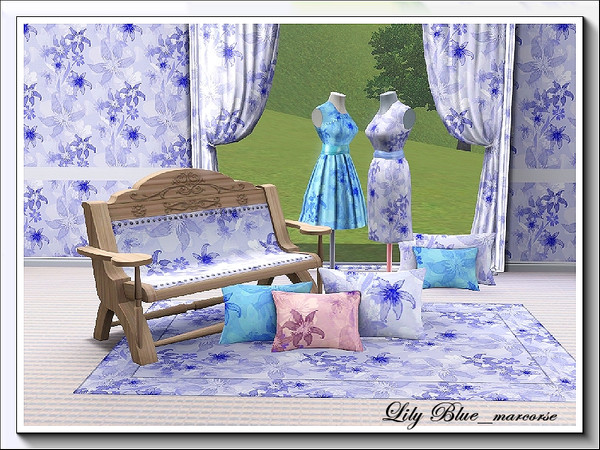 Sims 3 — Lily Blue_marcorse by marcorse — Blue lilies in various sizes in a random repeat Fabric pattern. 3 recolours.