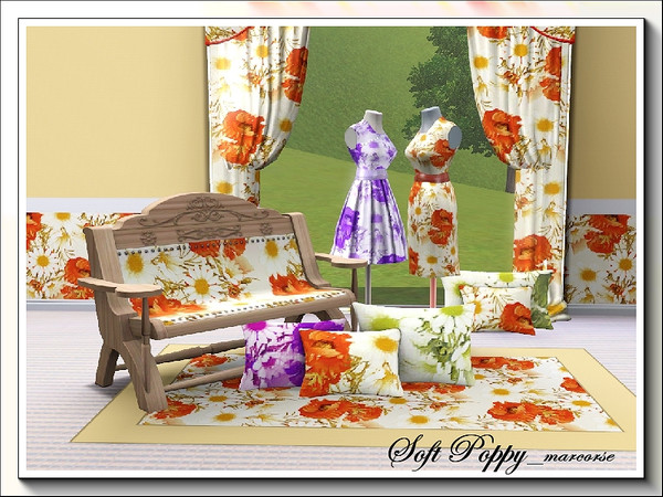 Sims 3 — Soft Poppy_marcorse by marcorse — Red field poppies and white daisies in a soft focus repeat pattern. 3
