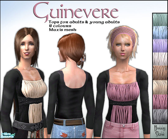 Sims 2 — Guinevere by BunnyTSR — A set of modern tops with a period feel: simple 3/4 sleeve black top with contrast