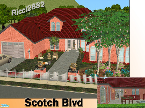 Sims 2 — Scotch Blvd by TheNumbersWoman —  A very Traditional home with a nicely landscaped front yard and a back patio