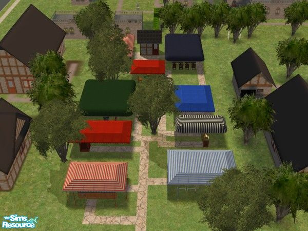 Sims 2 — The Old Market by gil_shalos — An outdoor market selling food, clothes and magazines. When your Sim is tired of