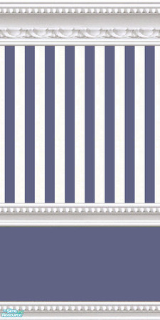 Sims 2 — jsf2WMBRPeriwinkleStripe by jsf — Beaded and carved white marble wainscoting holds ivory and periwinkle striped