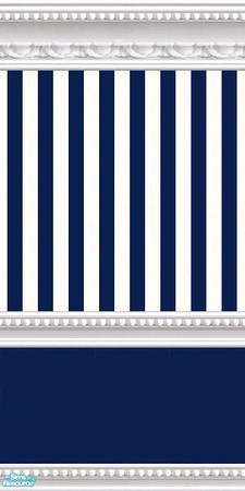Sims 2 — jsf2WMBRNavyStripe by jsf — Beaded and carved white marble wainscoting holds ivory and navy striped wallpaper.