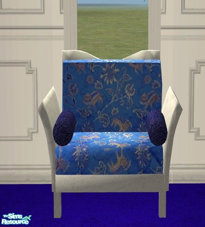 Sims 2 — Modern Living White - Reading Chair by Riverwillows — Smooth white wood reading chair, with beautiful blue silk