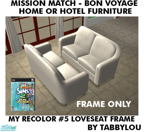 Sims 2 — TL - MM BonVoyage HOH Furniture Rec05W LoveseatFrame by TabbyLou — Luxury\'s Lap Loveseat Frame ONLY for Recolor