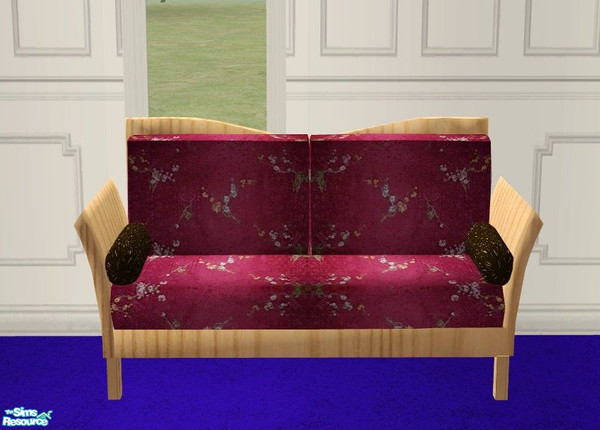 Sims 2 — Modern Living Pine - Loveseat by Riverwillows — Beautiful loveseat in smooth pine, with beautiful wine silk