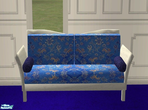 Sims 2 — Modern Living White - Loveseat by Riverwillows — Smooth white wood loveseat, with a beautiful blue silk kimono