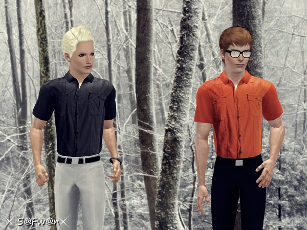 Sims 3 — Woven Shirt by SFwn — A classy shirt for your male sims. This shirt has a silky texture with two pockets on both