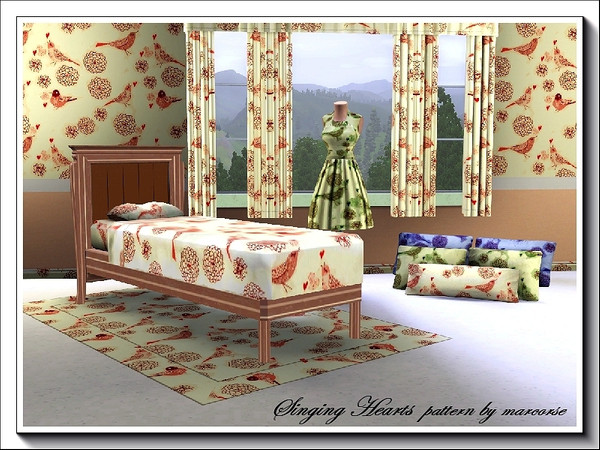 Sims 3 — Singing Hearts_marcorse by marcorse — A delightful retro pattern of little birds 'singing their hearts out'. 3