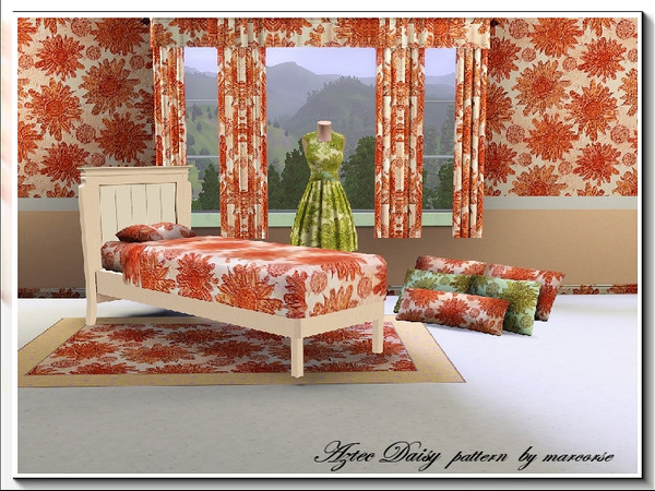 Sims 3 — Aztec Sunflower_marcorse by marcorse — Sunflowers in an almost Aztec etched Fabric pattern. 3 channels recolour.