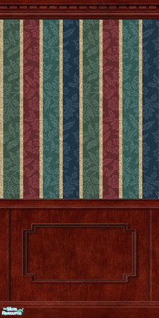 Sims 2 — Gemstone Stripe Dark with Wainscot by Opallise4 — This wallpaper is green, blue, red, and gold striped with dark
