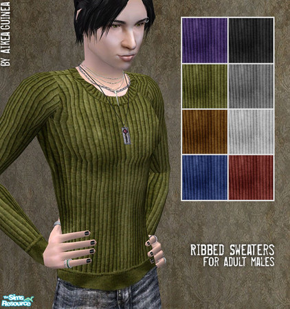 Sims 2 — Ribbed Sweaters for Adult Males by aikea_guinea — Ribbed sweaters for adult males. Set includes eight different