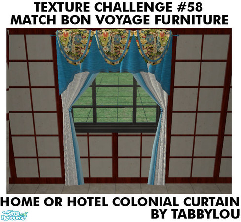 Sims 2 — TL - TC58 BonVoyage HOH ColonialStyleCurtain by TabbyLou — Colonial Style Curtain (file recolors all three