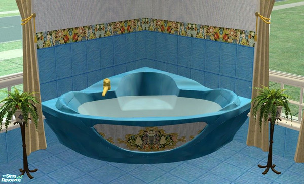 Sims 2 — TC58 Tranquil Bath - Spa Bath by Riverwillows — Lovely blue marble spa bath, with floral centerpiece. Part of