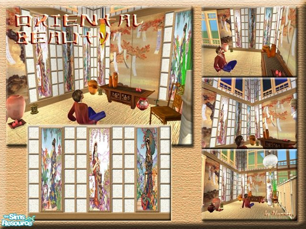 Sims 2 — Oriental Beauty Wall Decor Set by Alyosha — Add the beauty of the orient in your room, house, shops, resorts,