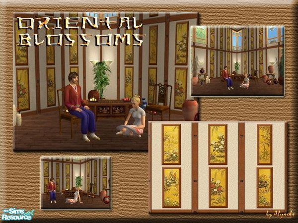 Sims 2 — Oriental Blossoms Decorative Wall Set by Alyosha — A wall to match the maxis default wall panels, this time,