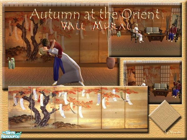 Sims 2 — Autumn at the Orient Wall Mural Set by Alyosha — A collection of 6 walls to form a mural, and a floor to match!