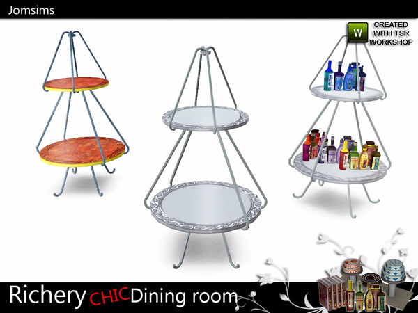 Sims 3 — richery chic dining room round  floor metal shelf by jomsims — richery chic dining room round floor metal shelf