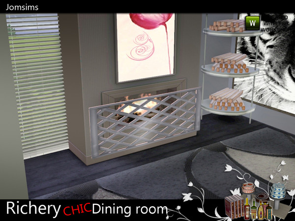 Sims 3 — richery chic dining room grid deco fireplace by jomsims — richery chic dining room grid deco fireplace