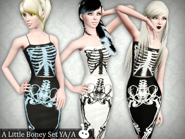 Sims 3 — A Little Boney Set by XxNikkibooxX — Cute skeleton print pencil skirt and cami for your young adult and adult