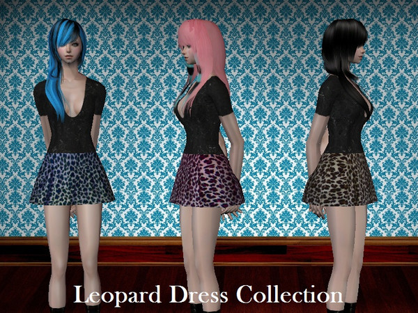 Sims 2 — Leopard Dress Collection by staceylynmay2 — This set includes 3 dresses, blue, pink and brown and also the mesh