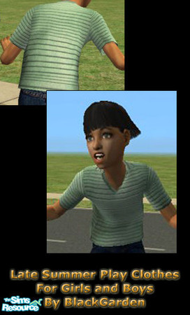 Sims 2 — Late Summer Mix 'n' Match - Green Tee by BlackGarden — A simple green striped t-shirt for girls and boys.