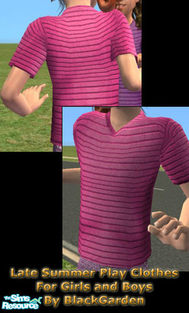 Sims 2 — Late Summer Mix 'n' Match - Pink Tee by BlackGarden — A simple pink striped t-shirt for girls and boys.